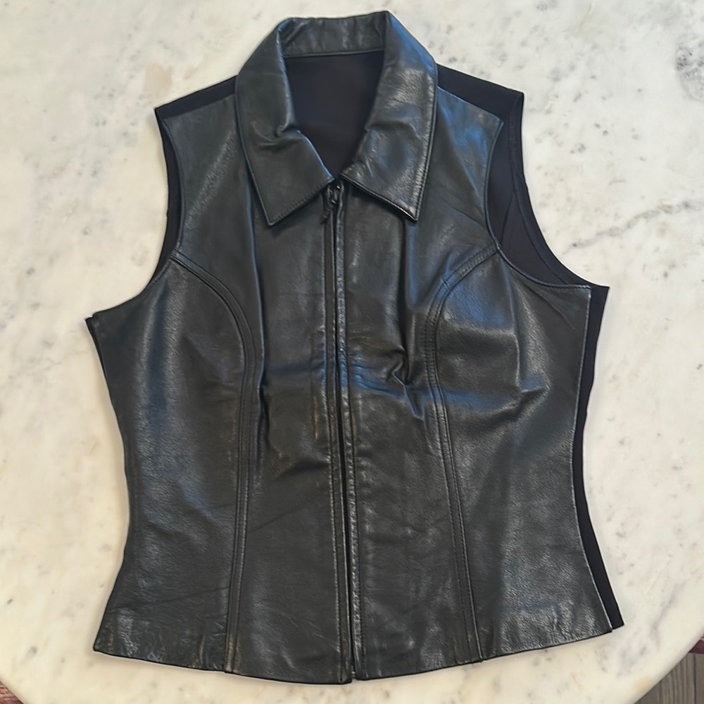 Women's Black Leather Vest